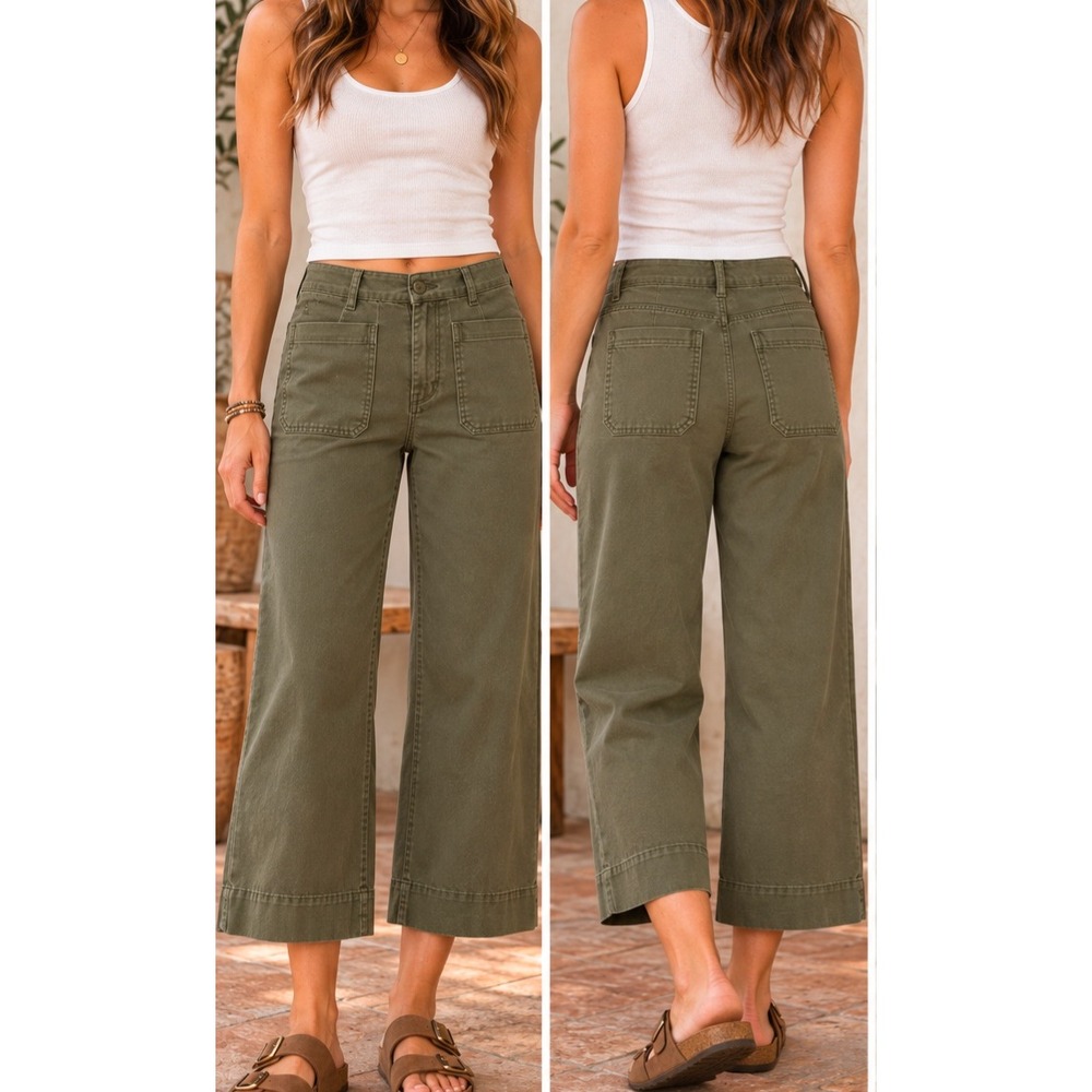 Bagatelle Olive Green Wide Leg Crop Utility Pants Size 8 boho gorpcore utility